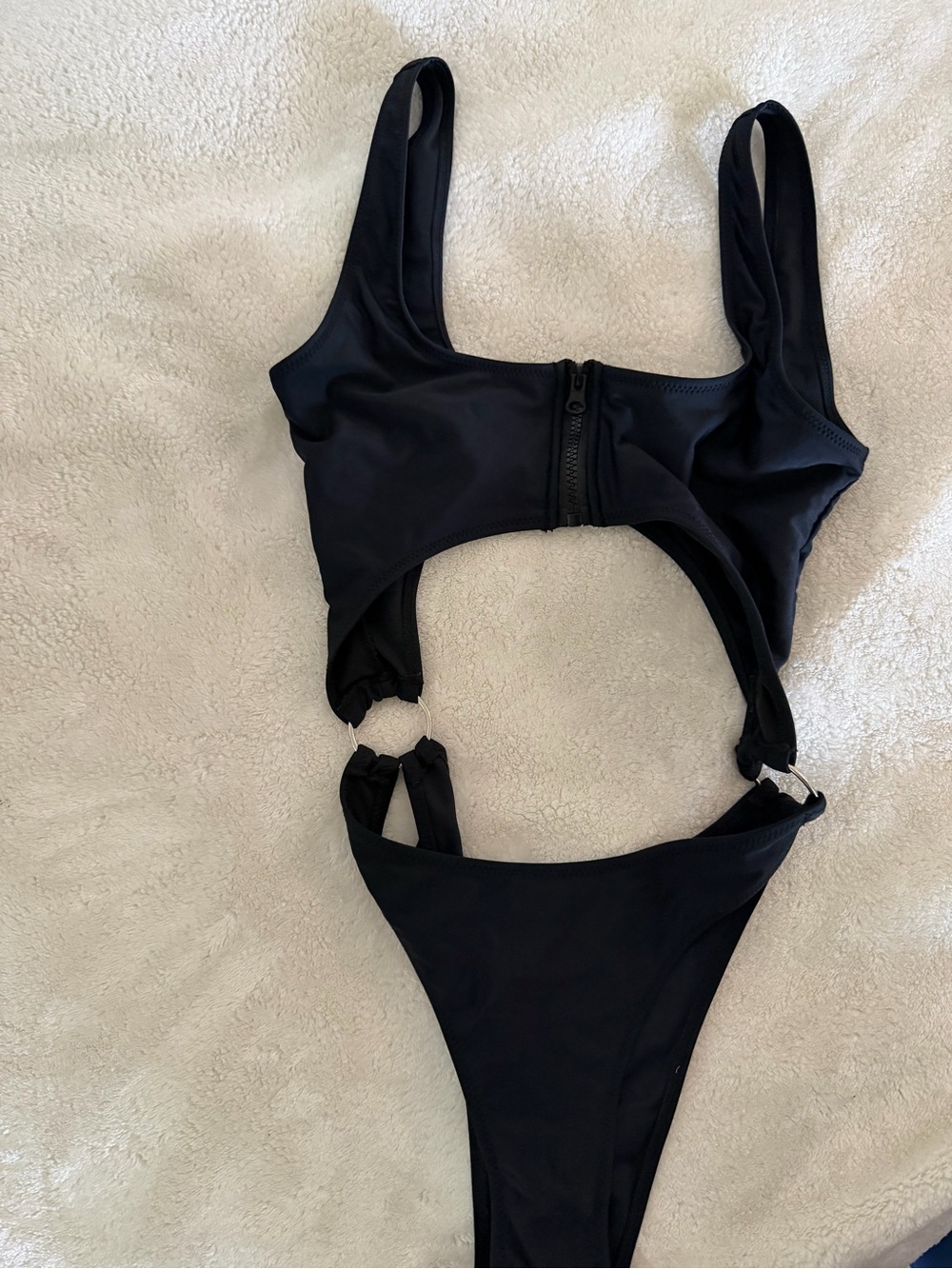 Black Cutout One-Piece Swimsuit with Front Zip